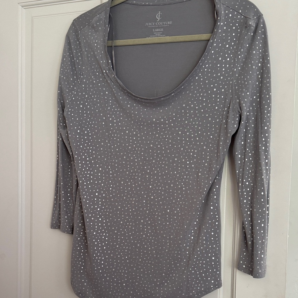 Juicy Couture Gray Scoop Neck Long-Sleeve Top with Silver Studs